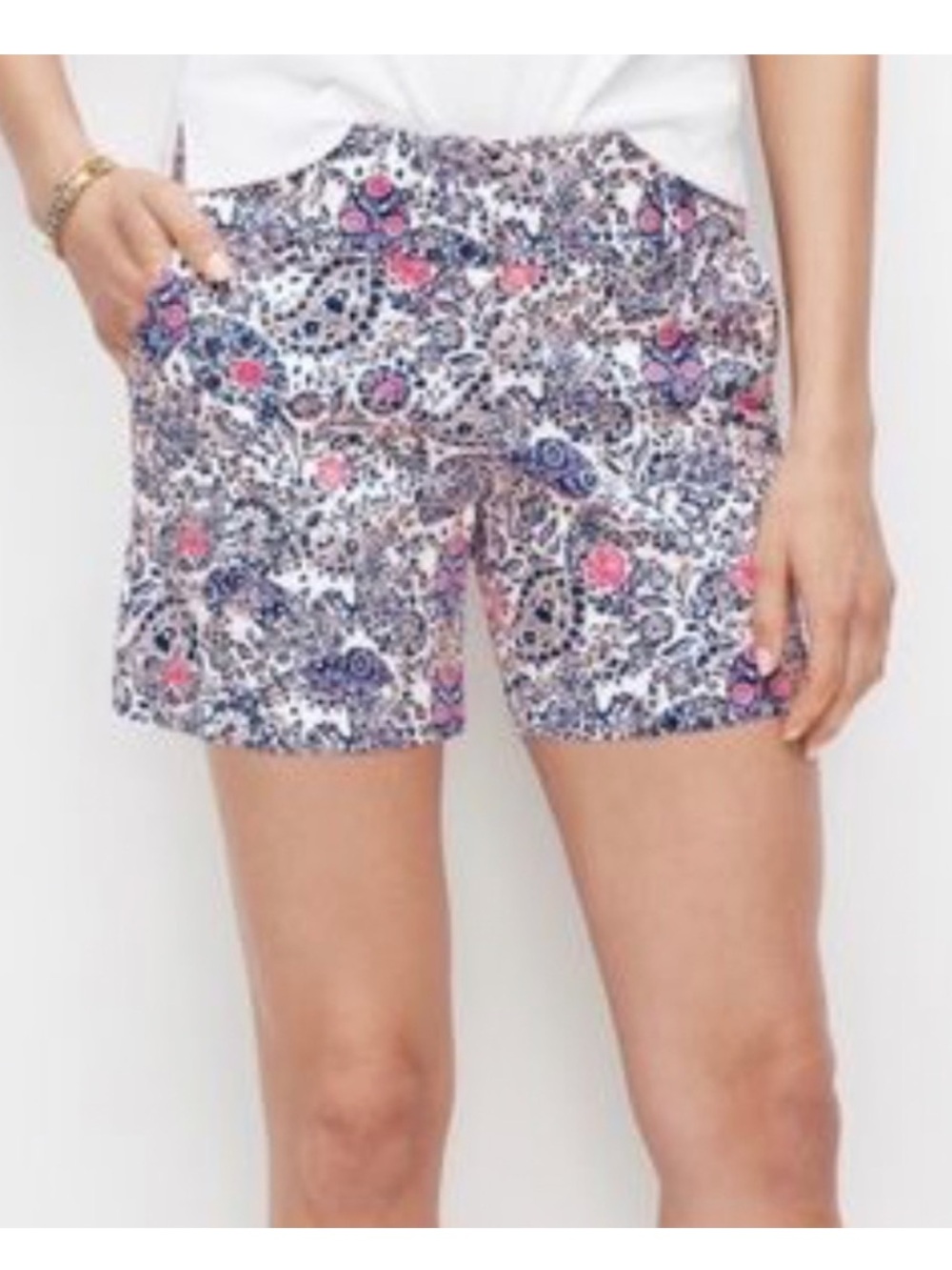 Ann Taylor The City Paisley & Floral Print Shorts White with Purple & Pink -  8